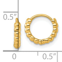 14k Polished 2.25mm Beaded Hinged Huggie Hoop Earrings-TL1190