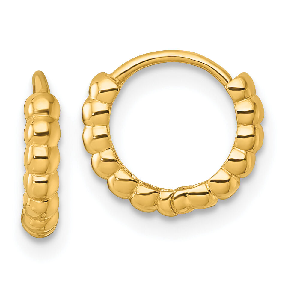 14k Polished 2.25mm Beaded Hinged Huggie Hoop Earrings-TL1190