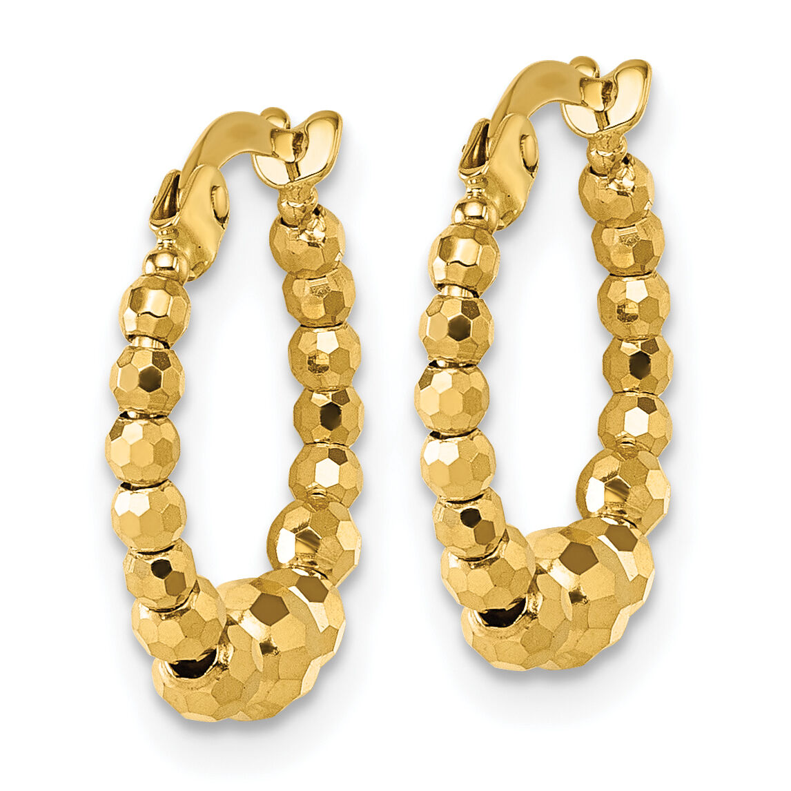 14k Polished Diamond-cut Beaded Hoop Earrings-TL1191