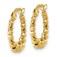 14k Polished Diamond-cut Beaded Hoop Earrings-TL1191