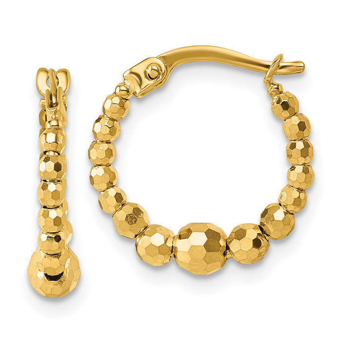 14k Polished Diamond-cut Beaded Hoop Earrings-TL1191