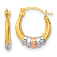 14k w/Rhodium and Rose Gold-plating Polished Hoop Earrings-TL1192