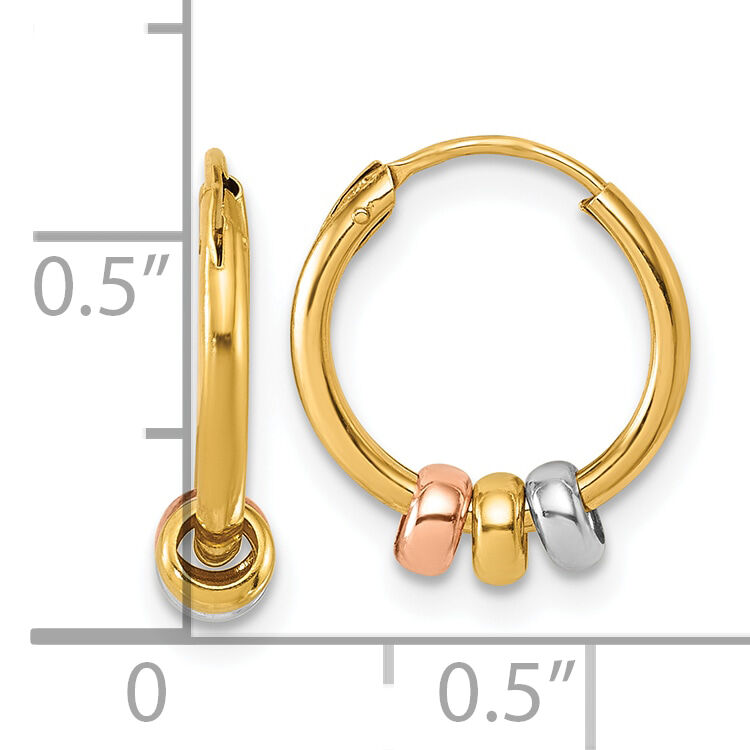 14K w/White RH and Rose Tone Polished Beads Endless Hoop earrings-TL1193