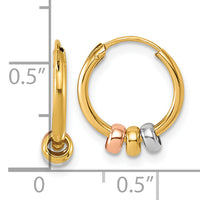14K w/White RH and Rose Tone Polished Beads Endless Hoop earrings-TL1193
