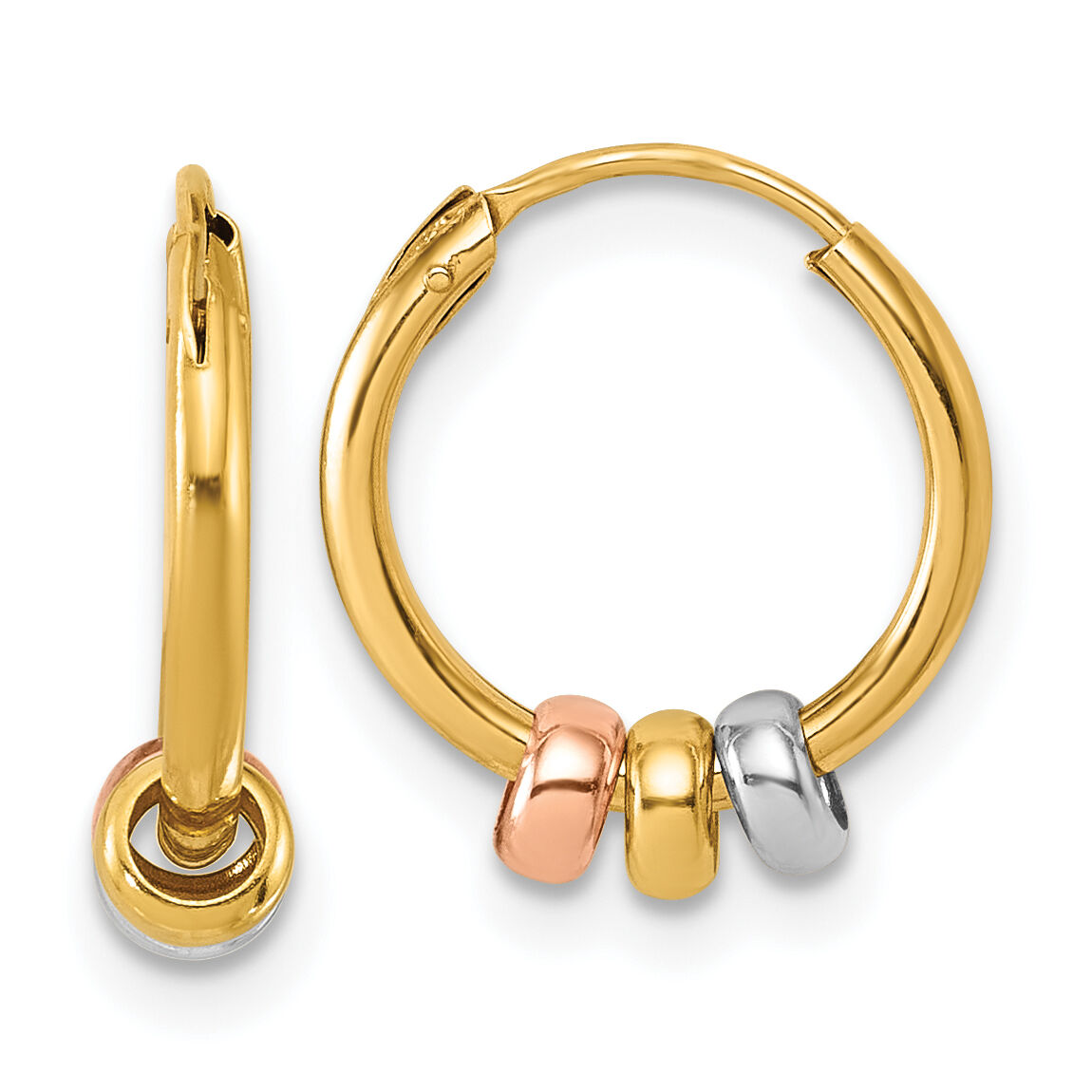 14K w/White RH and Rose Tone Polished Beads Endless Hoop earrings-TL1193