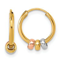 14K w/White RH and Rose Tone Polished Beads Endless Hoop earrings-TL1193