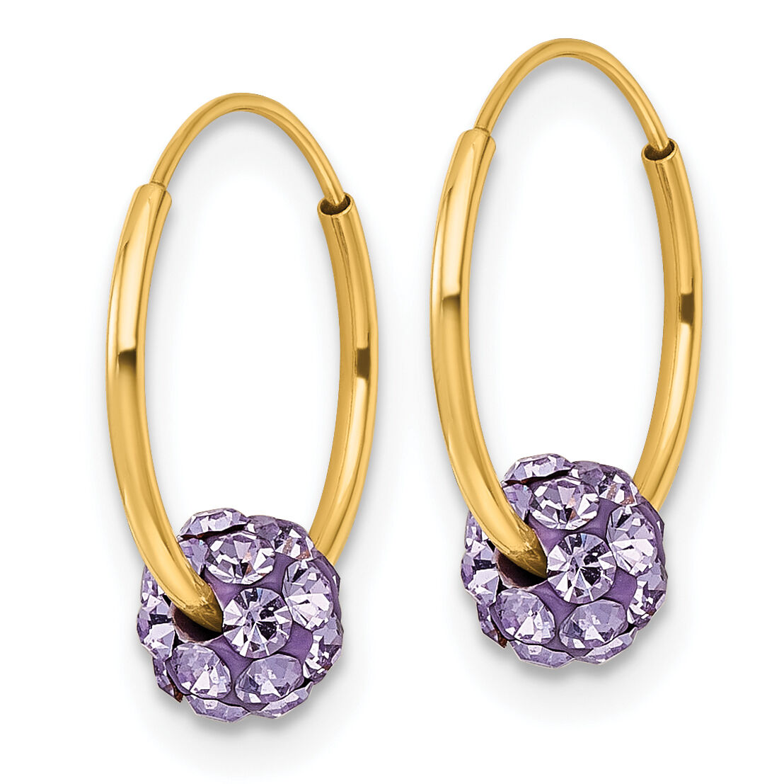 14k Polished Lavender Crystal and Resin Endless Hoop Earrings-TL1194