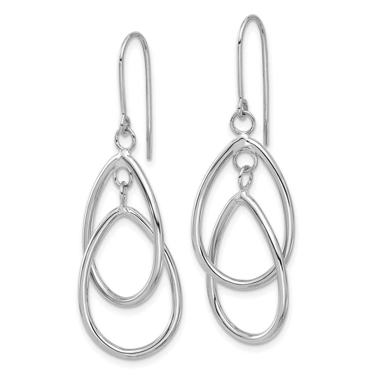 14k White Gold Double Teardrop Dangle Wire Earrings-TL125