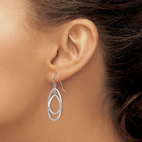 14k White Gold Double Teardrop Dangle Wire Earrings-TL125