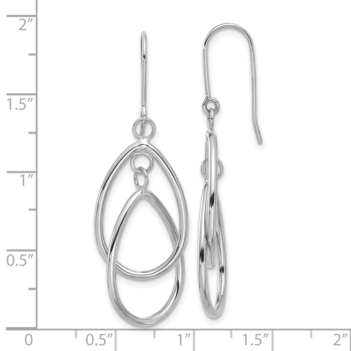 14k White Gold Double Teardrop Dangle Wire Earrings-TL125