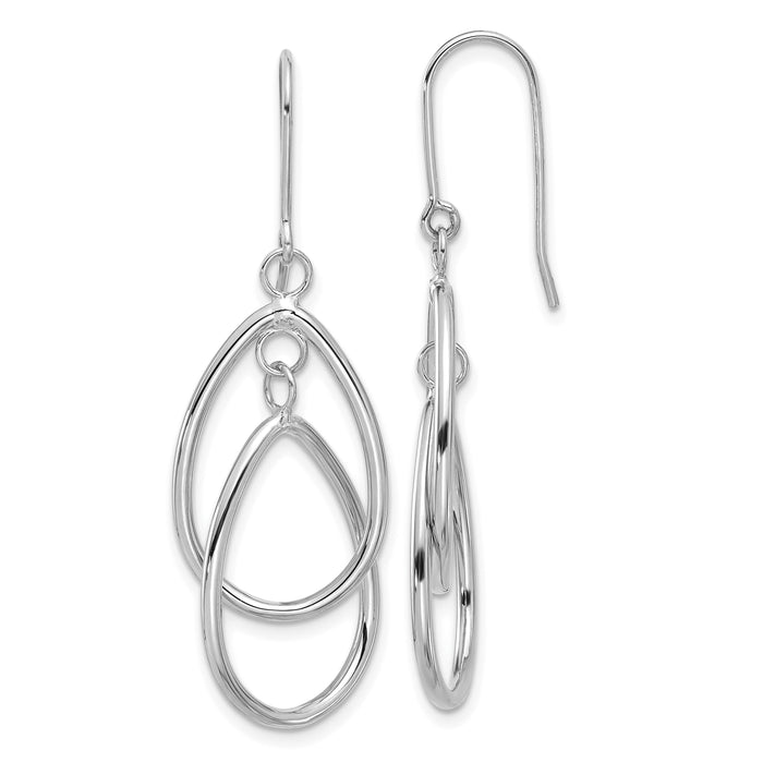 14k White Gold Double Teardrop Dangle Wire Earrings-TL125