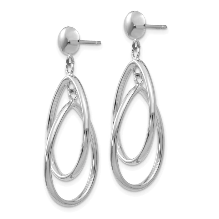 14k White Gold Polished Oval Dangle Post Earrings-TL130