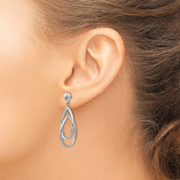 14k White Gold Polished Oval Dangle Post Earrings-TL130