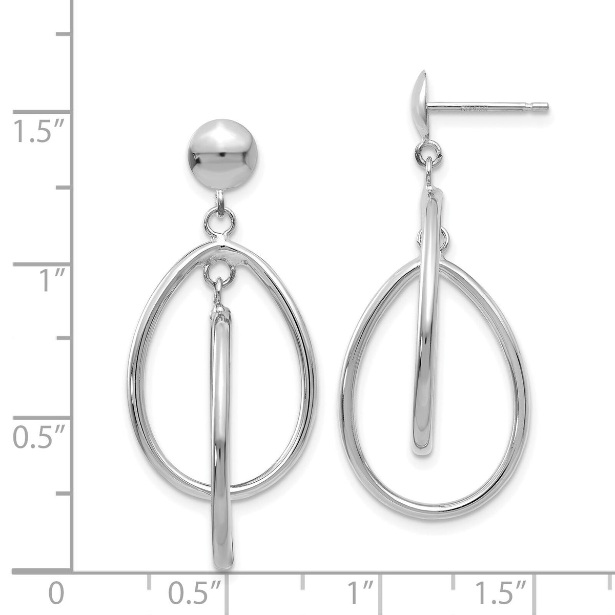 14k White Gold Polished Oval Dangle Post Earrings-TL130