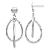 14k White Gold Polished Oval Dangle Post Earrings-TL130