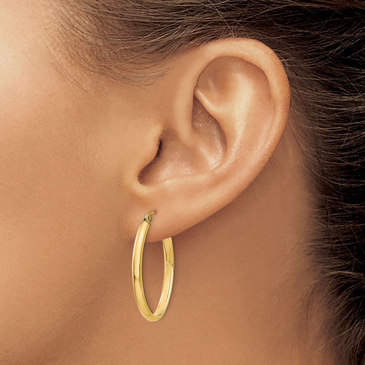 14k 3mm Oval Hoop Earrings-TL239