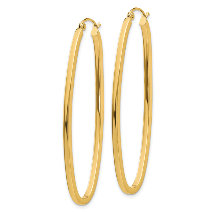 14k 2mm Large Oval Hoop Earrings-TL243
