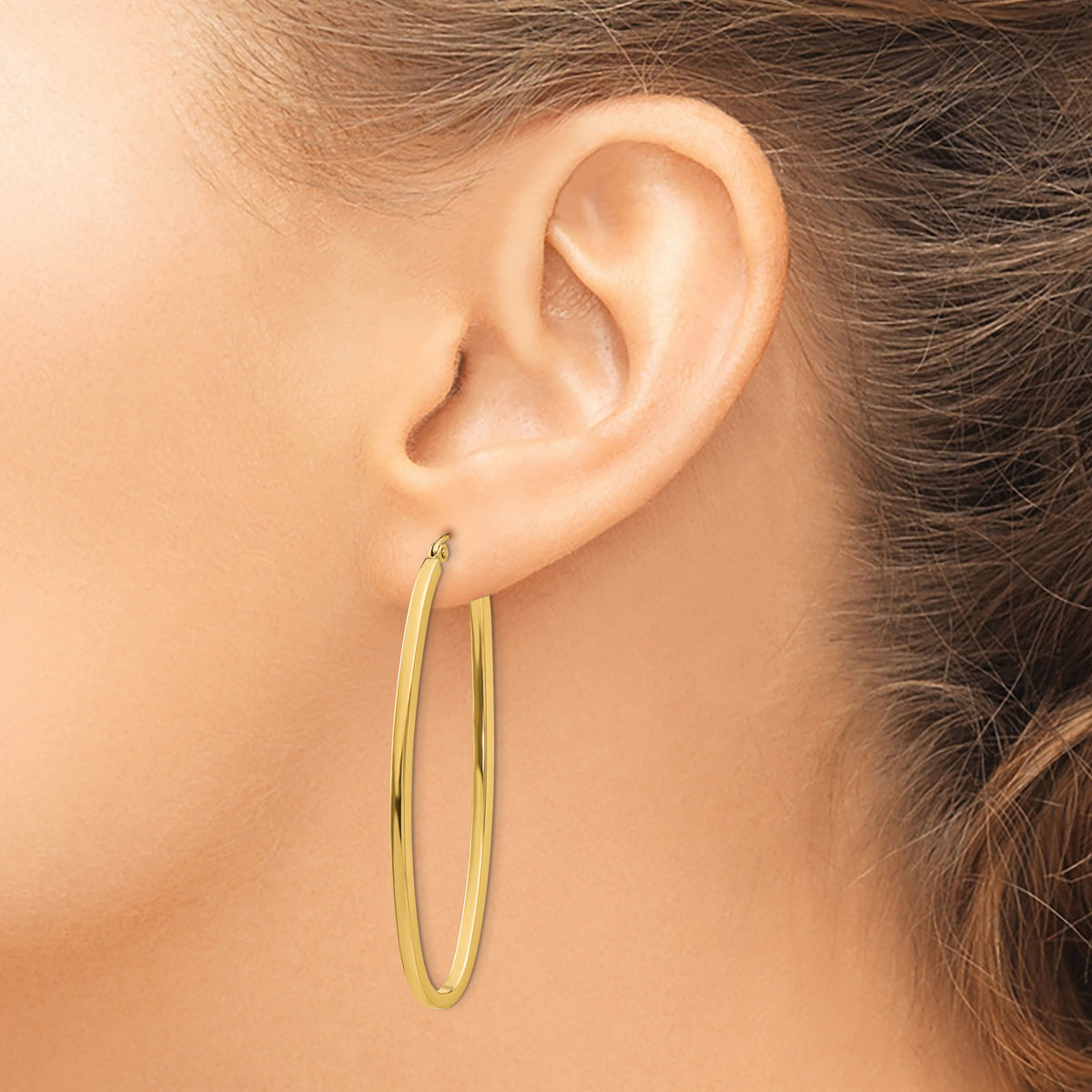 14k 2mm Large Oval Hoop Earrings-TL243