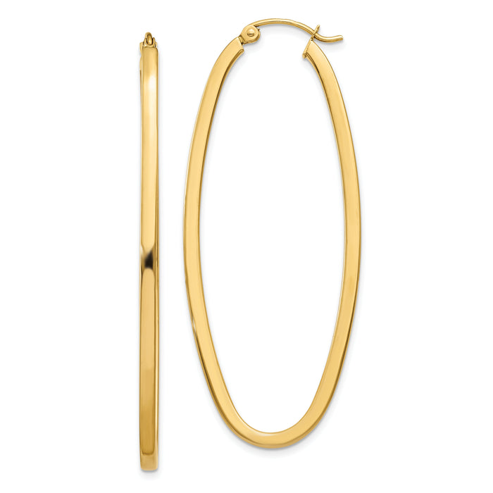 14k 2mm Large Oval Hoop Earrings-TL243