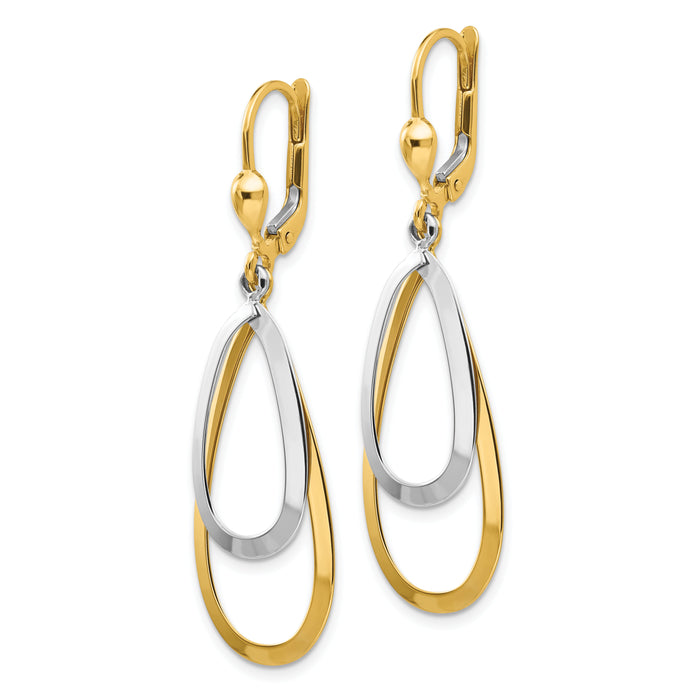 14k Two-tone Oval Leverback Tear Drop Earrings-TL308
