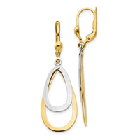 14k Two-tone Oval Leverback Tear Drop Earrings-TL308
