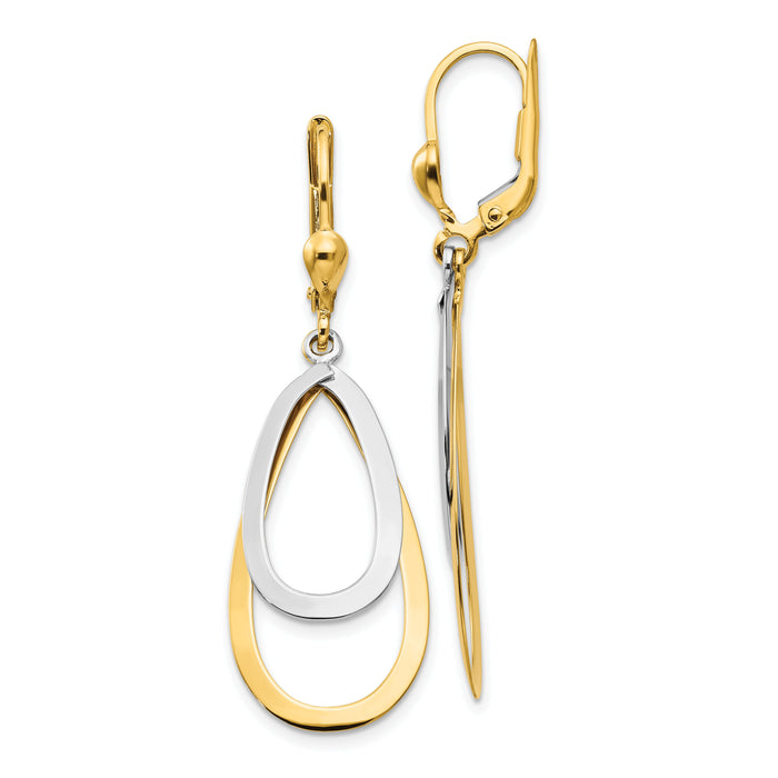 14k Two-tone Oval Leverback Tear Drop Earrings-TL308