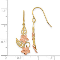 14K Two-tone Fancy Plumeria Dangle Earrings-TL456