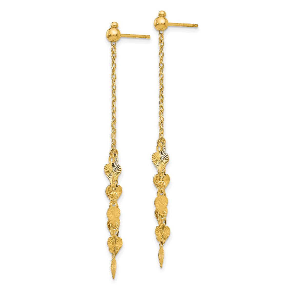14K Diamond Cut Heart Post Dangle Earrings-TL461