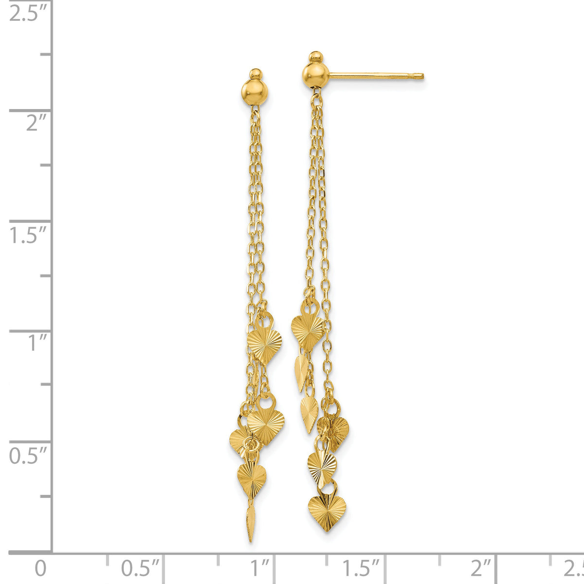 14K Diamond Cut Heart Post Dangle Earrings-TL461
