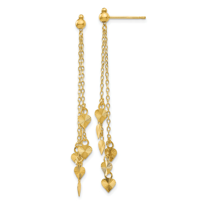 14K Diamond Cut Heart Post Dangle Earrings-TL461