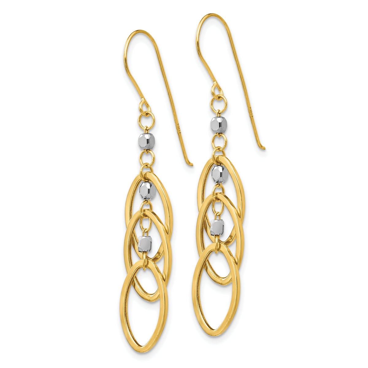 14k Two-tone Oval Beaded Dangle Earrings-TL471