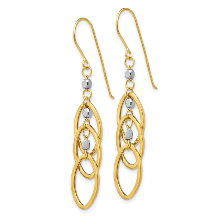 14k Two-tone Oval Beaded Dangle Earrings-TL471