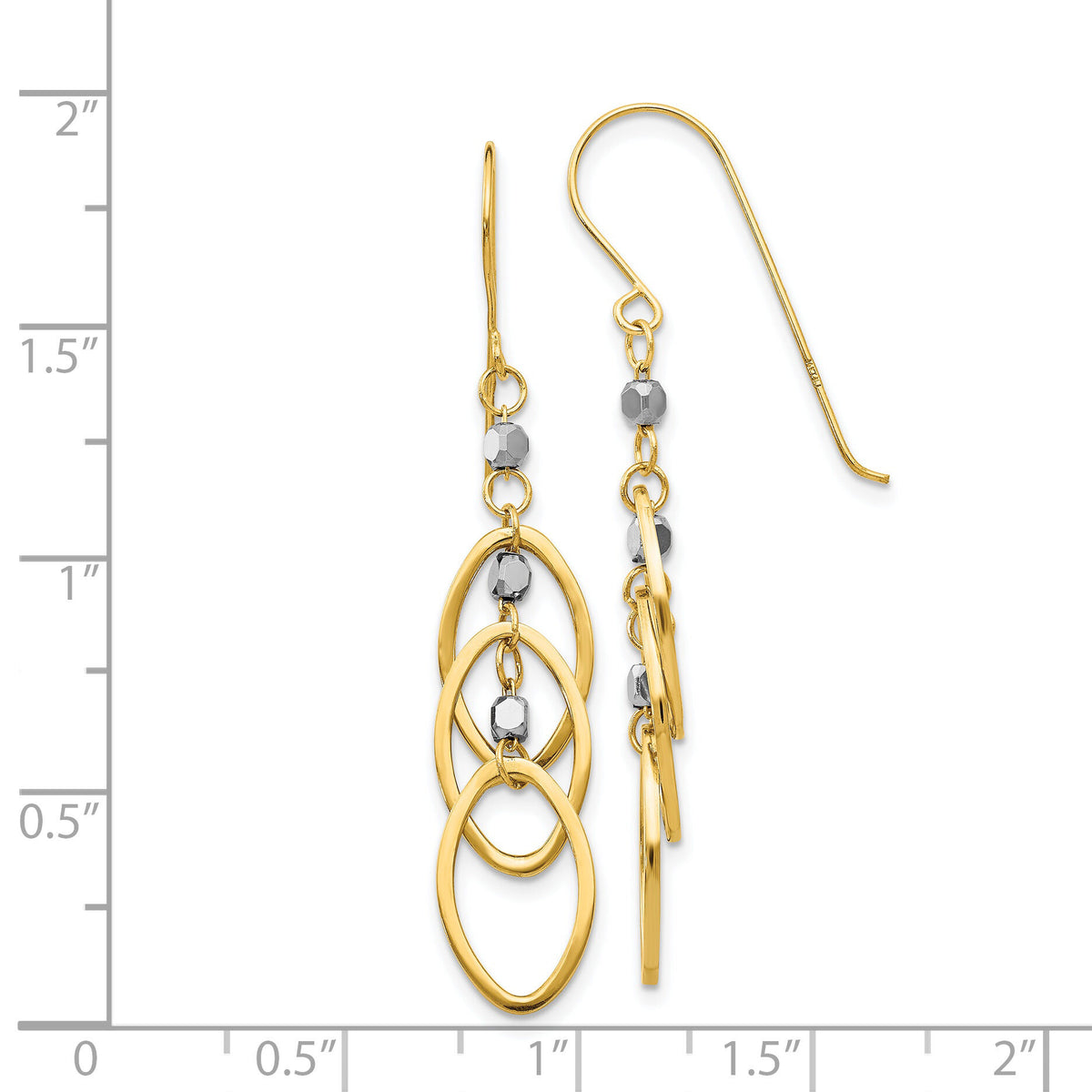 14k Two-tone Oval Beaded Dangle Earrings-TL471