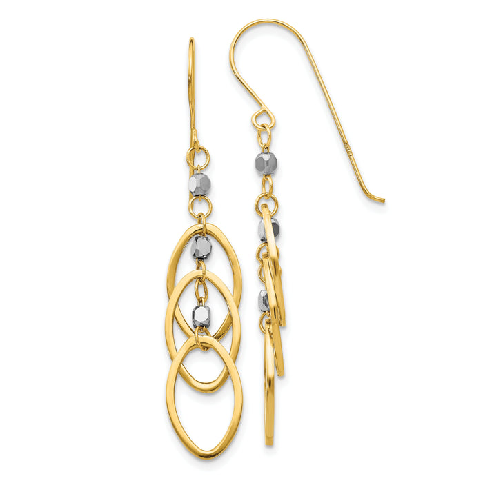 14k Two-tone Oval Beaded Dangle Earrings-TL471