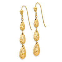 14k Puff Diamond-cut Teardrop Dangle Earrings-TL476Y