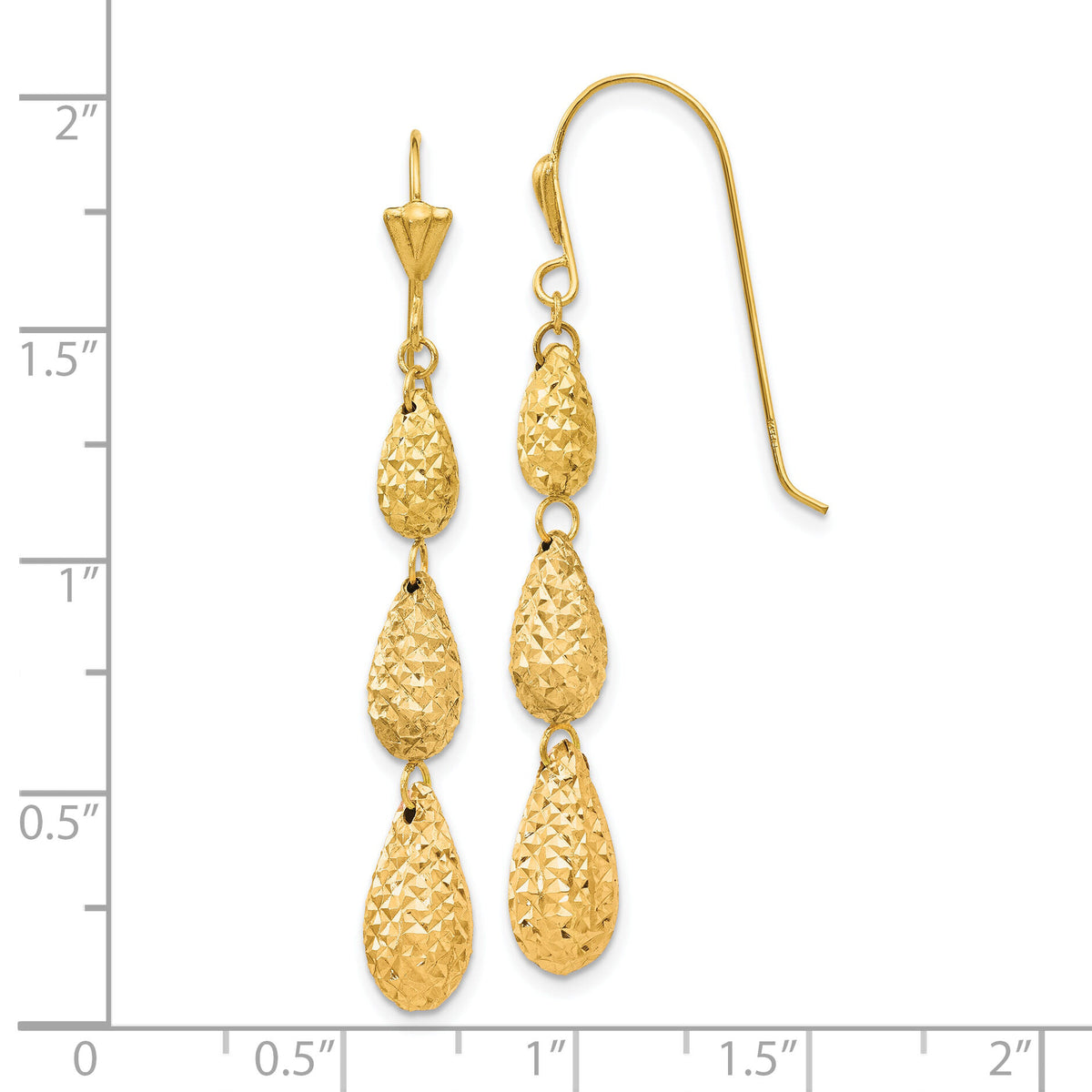 14k Puff Diamond-cut Teardrop Dangle Earrings-TL476Y