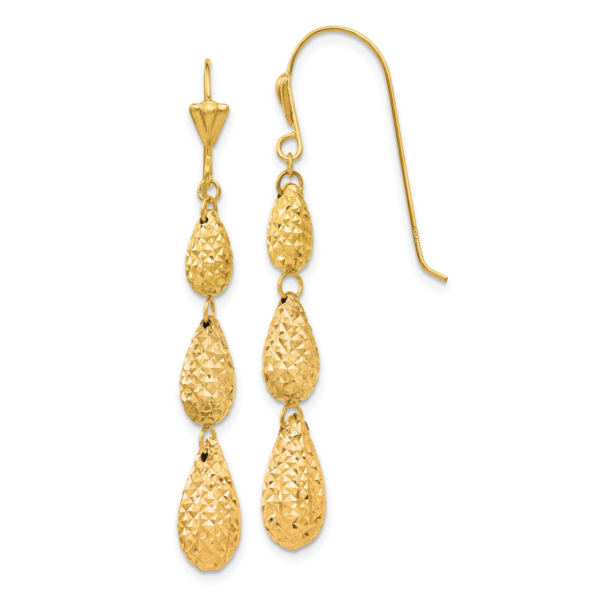 14k Puff Diamond-cut Teardrop Dangle Earrings-TL476Y