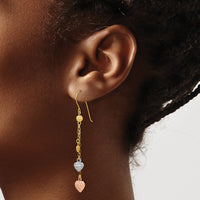 14k Tri-color Puff Heart Dangle Earrings-TL481