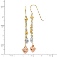 14k Tri-color Puff Heart Dangle Earrings-TL481