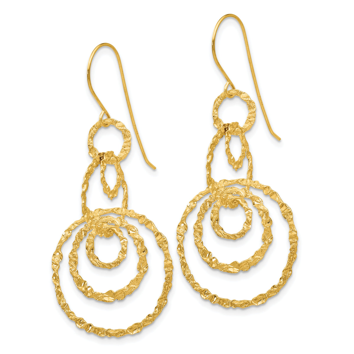 14k Textured Dangle Circle Earrings-TL498