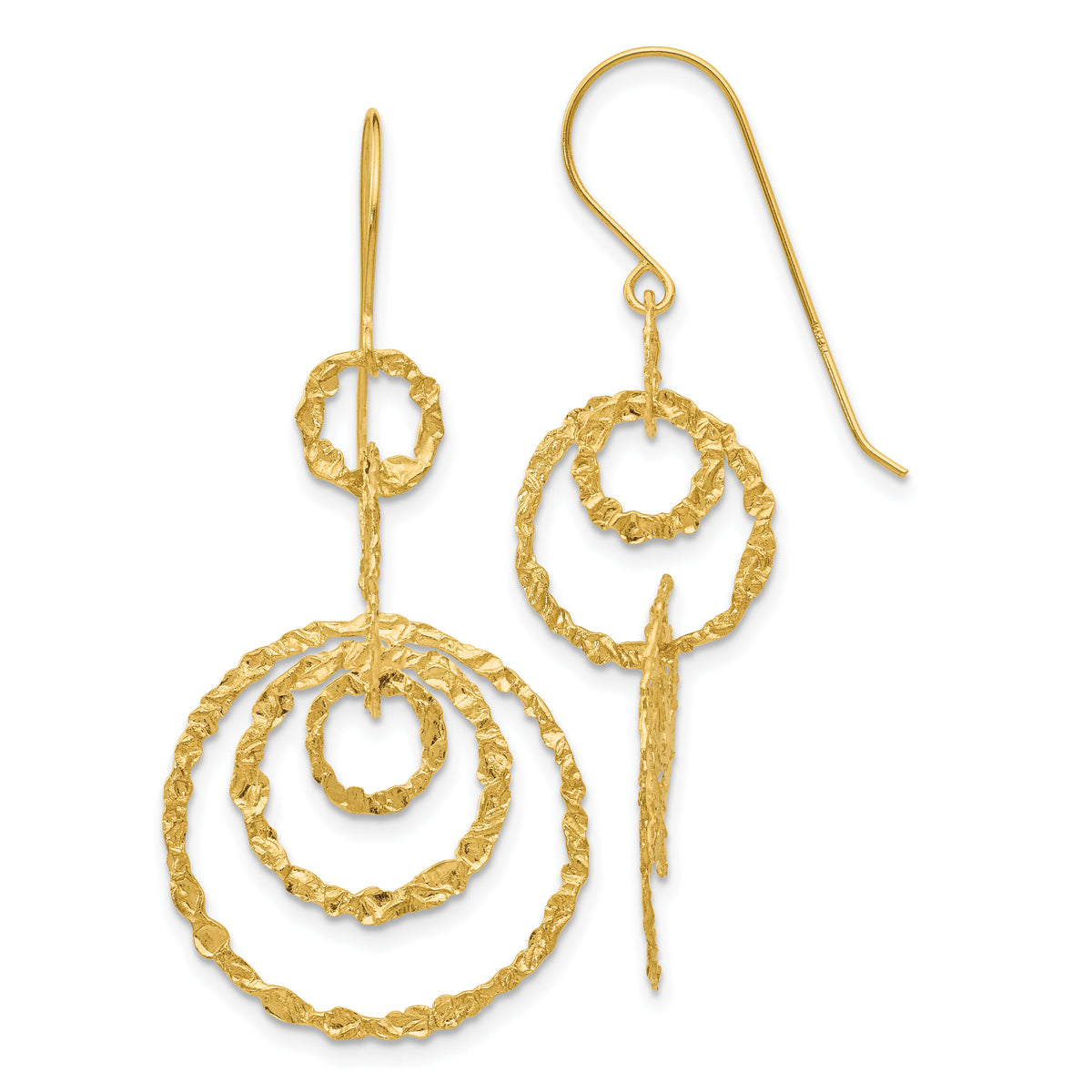 14k Textured Dangle Circle Earrings-TL498
