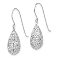 14k White Gold Puff Teardrop Earrings-TL500