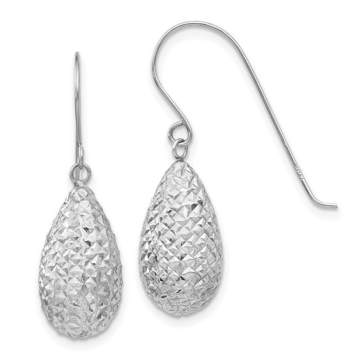 14k White Gold Puff Teardrop Earrings-TL500