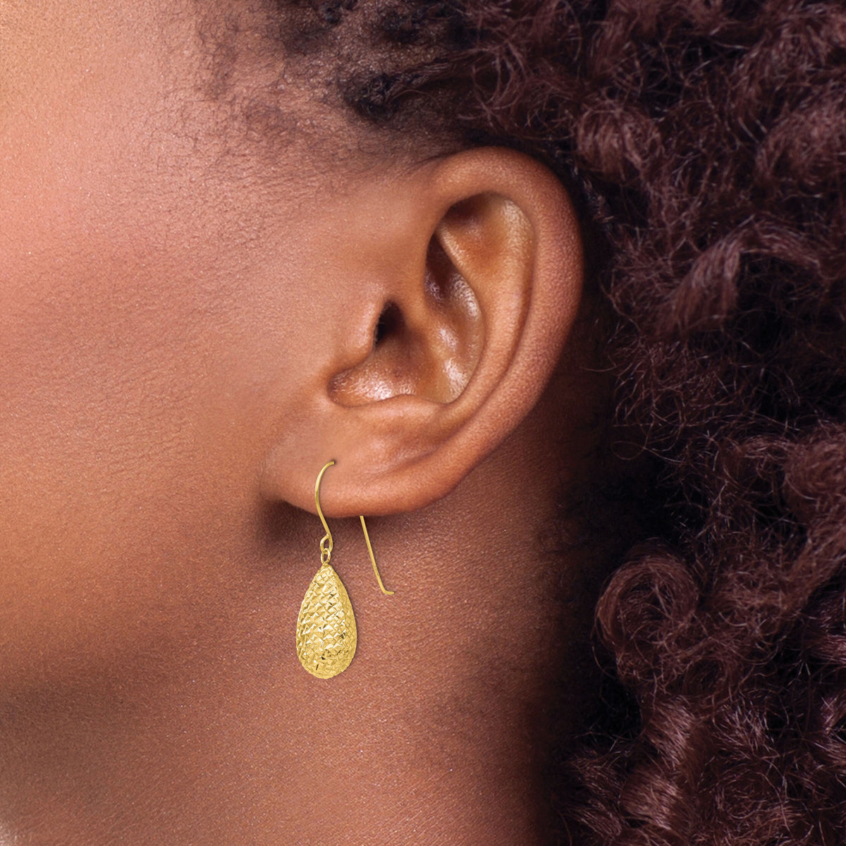 14k Puff Teardrop Earrings-TL501