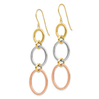14k Tri-color Triple Circle Dangle Earrings-TL505