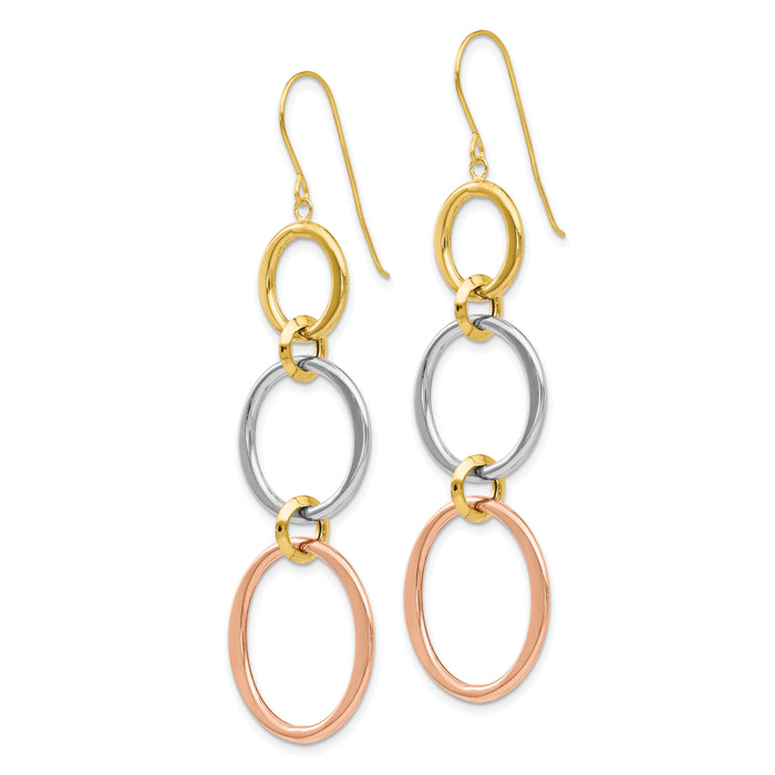 14k Tri-color Triple Circle Dangle Earrings-TL505