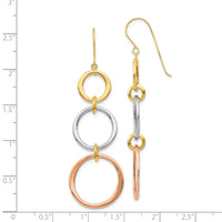 14k Tri-color Triple Circle Dangle Earrings-TL505