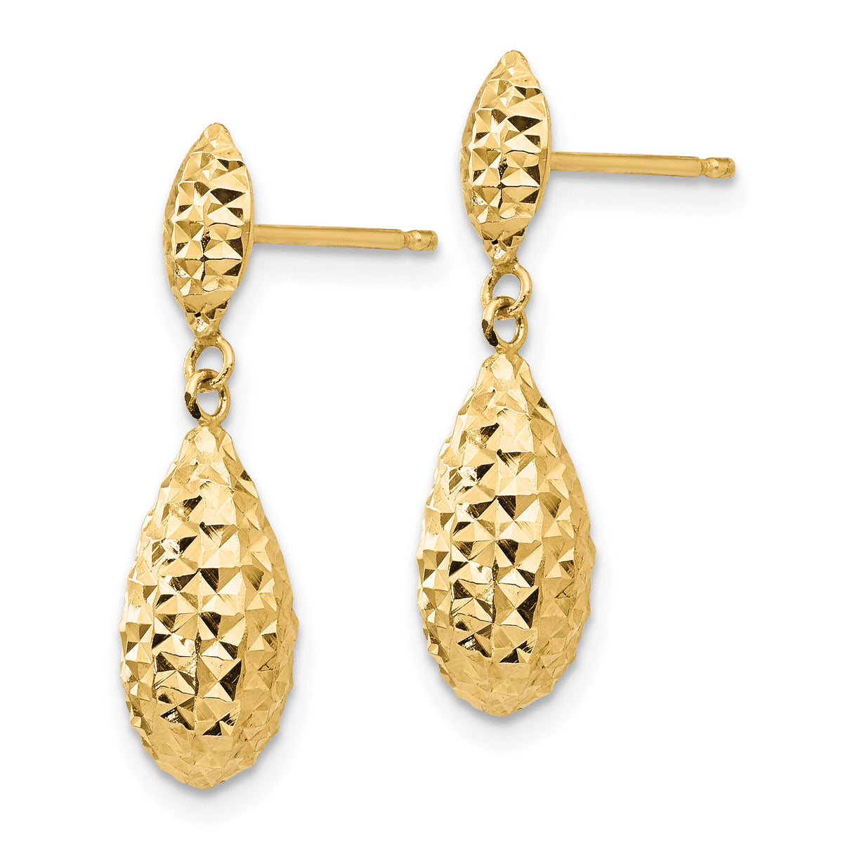 14k Diamond-cut Puff Teardrop Dangle Earrings-TL506
