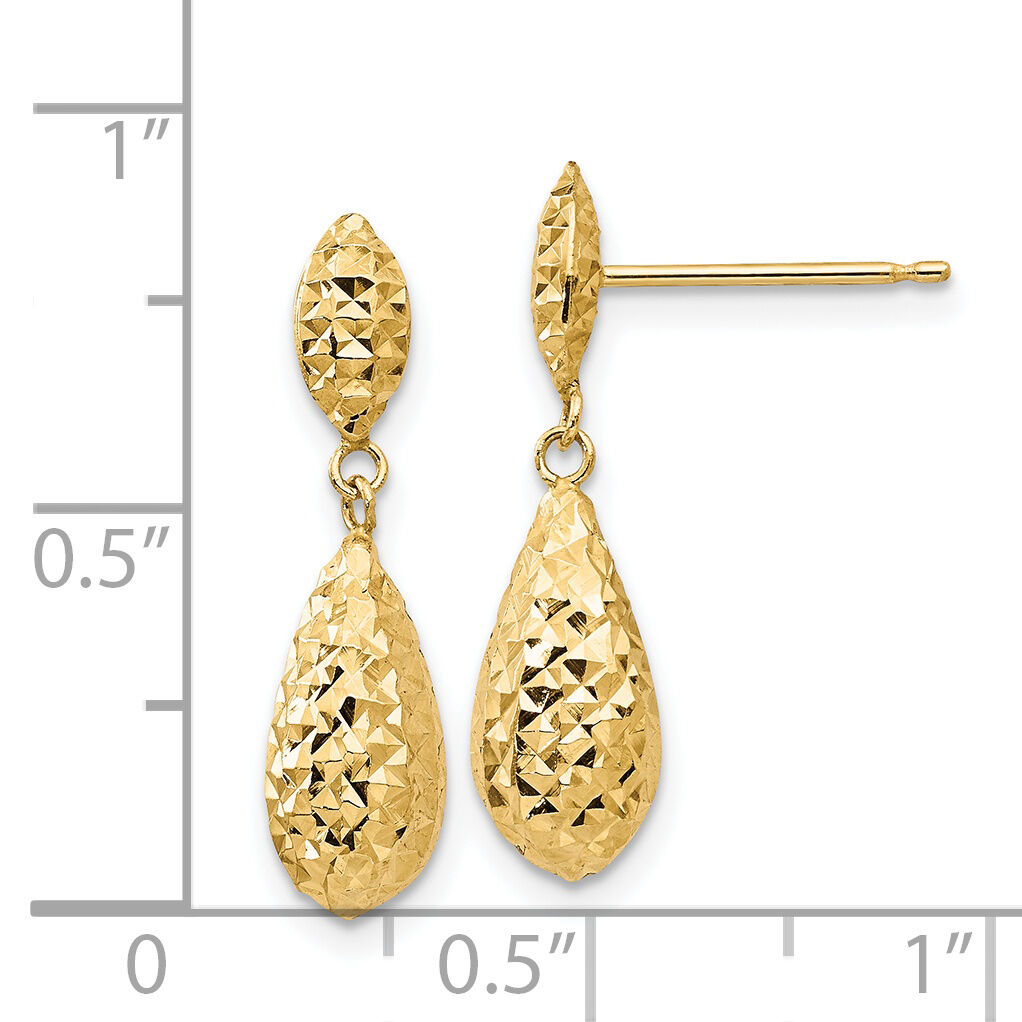 14k Diamond-cut Puff Teardrop Dangle Earrings-TL506