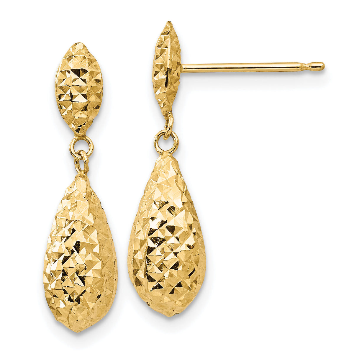 14k Diamond-cut Puff Teardrop Dangle Earrings-TL506